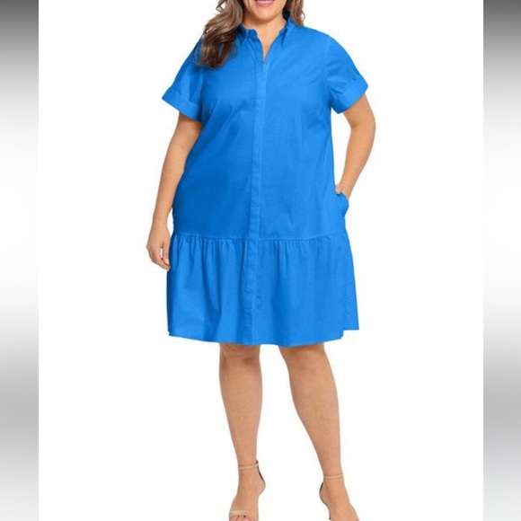 Donna Morgan Poplin button up cotton dress blue size 14 - Picture 1 of 10